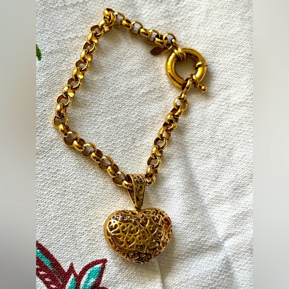 Bruna The Label Jewelry - Bruna the label 18k GP rolo style bracelet with reticulated puffed heart